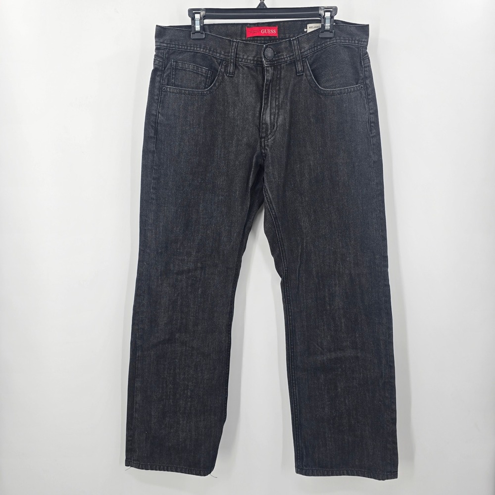 Guess Rowland Fit Relaxed Straight Leg Jeans Mens 34x30 Washed Black‎ Denim